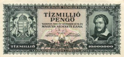 1945. 1000P bélyeggel + 10.000.000P + 1946. 10.000.000MP (2x) T:I-,II