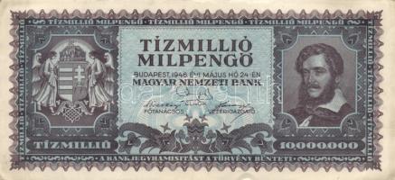 1945. 1000P bélyeggel + 10.000.000P + 1946. 10.000.000MP (2x) T:I-,II