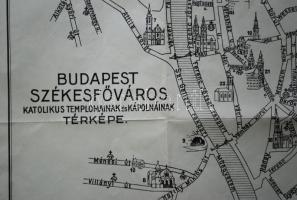 cca 1930 Budapest Székesfőváros katolikus templomainak és kápolnáinak térképe 38x40 cm
