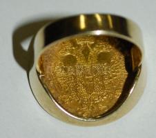 1915 Ausztria 1D Au "Ferenc József" (3.49g) utánveret 8K arany (Au) gyűrűbe foglalva / 
Au...