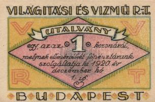 Budapest 1920. "Világítási és Vízmű R.T." 20f, 50f, 1K, 2K, 5K, 10K T:I