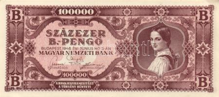 1946. 100.000BP (2x) színváltozatok, egyik vágáshibás T:I-