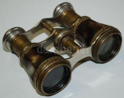 Réz és fém színházi látcső gyöngyházberakással /  Metal and brass opera glasses with nacre inlay