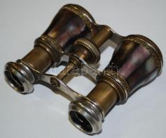Réz és fém színházi látcső gyöngyházberakással / 
Metal and brass opera glasses with nacre inlay