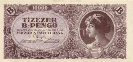 1946. 10.000BP (10x) mindnél lemezhiba hátoldali "E" betűnél, eltolódott nyomattal T:I