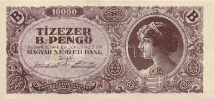 1946. 10.000BP (10x) mindnél lemezhiba hátoldali "E" betűnél, eltolódott nyomattal T:I