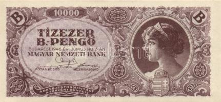 1946. 10.000BP (10x) mindnél lemezhiba hátoldali "E" betűnél, eltolódott nyomattal T:I