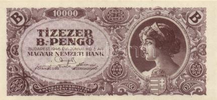 1946. 10.000BP (10x) mindnél lemezhiba hátoldali "E" betűnél, eltolódott nyomattal T:I