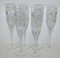 6db Használatlan dekoratív ólomkristály pezsgős pohár / 6 pcs of unused lead crystal champagne glasses 23 cm