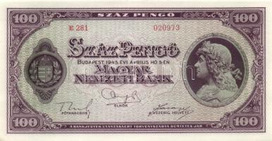 1945. 100P (3x) egymás utáni sorszámmal T:I-(apró sarokhajlás)