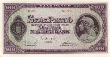 1945. 100P (4x) egymás utáni sorszámmal T:I-(apró sarokhajlás)