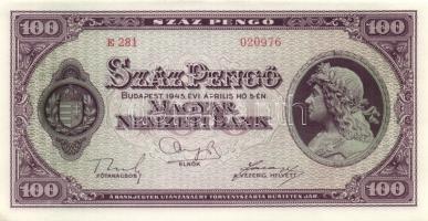 1945. 100P (4x) egymás utáni sorszámmal T:I-(apró sarokhajlás)