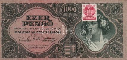 1945. 1000P bélyeggel (3x) egymás utáni sorszámmal T:I-(apró saroktörés)