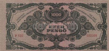 1945. 1000P bélyeggel (3x) egymás utáni sorszámmal T:I-(apró saroktörés)