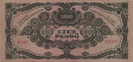 1945. 1000P bélyeggel (2x) egymás utáni sorszámmal T:I-(apró saroktörés)