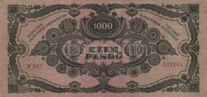 1945. 1000P bélyeggel (2x) egymás utáni sorszámmal T:I-(apró saroktörés)