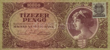 1945. 10.000P (2x) helyesen és hibásan felragasztott bélyeggel T:I-,II