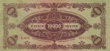 1945. 10.000P (2x) helyesen és hibásan felragasztott bélyeggel T:I-,II