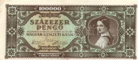 1945. 100.000P (2x) egyik vágáshibás, másik világos hátlapú T:I-,III