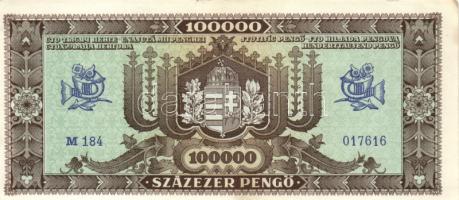 1945. 100.000P (2x) egyik vágáshibás, másik világos hátlapú T:I-,III