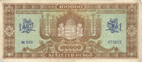 1945. 100.000P (2x) egyik vágáshibás, másik világos hátlapú T:I-,III