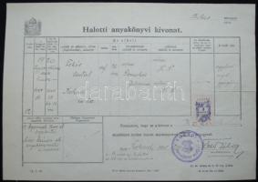 1948 Halotti anyakönyvi kivonat illetékbélyeggel