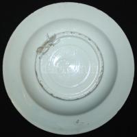 cca 1900 Virággal díszített Hollóháza kerámia falitányér, kézzel festett, jelzett (házon a holló), a...