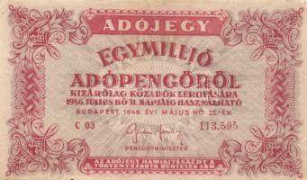 1946. 1.000.000AP fordított címer (16x) T:II-,III,III-