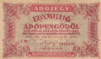 1946. 1.000.000AP fordított címer (16x) T:II-,III,III-