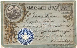 1881 Vadászati jegy 6Ft
