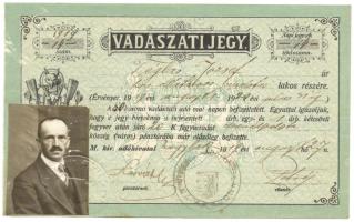 1919 Fényképes vadászati jegy