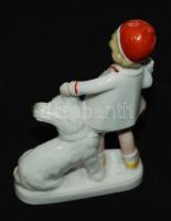 Német ,Weiß Kühnert & Co. porcelán, kislány a kutyájával, kézzel festett, hibátlan, jelzett (cca...