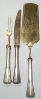 1872-1922 Komplett, ezüst (Ag) nyelű réz süteményes evőeszközkészlet (6db villa és kés, 1db tortalap...