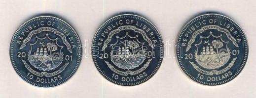 Libéria 2001. 10$ (3x) "Szabadság pillanatai-Spartacus felkelés / Maratoni csata / Francia forradalom" multicolor T:PP Liberia 2001. 10 Dollars (3x) "Moments of Freedom-Revolt of Spartacus / Battle of Marathon / French Revolution" multicolor C:PP