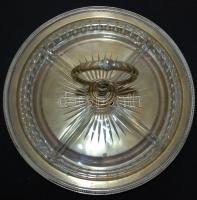 Cca 1900 Bécs, Herrmann jelzésű ezüstözött réz fogós kínáló, eredeti sértetlen üvegbetéttel, jó álla...