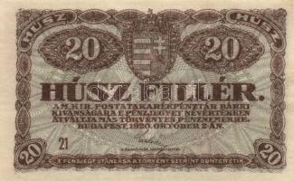 1920. 20f (2x) eltérő színváltozatok + 50f + 1K (2x) + 20K (2x) T:I-,II,II-