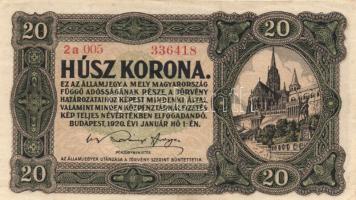 1920. 20f (2x) eltérő színváltozatok + 50f + 1K (2x) + 20K (2x) T:I-,II,II-