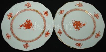 5db kézzel festett Apponyi orange mintás Herendi porcelán süteményes tányér benyomott jelzéssel / 5pcs of handpainted Herend chinaware cake plates with indented mark d: 21cm
