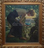 Lantos I. jelzéssel: A forrásnál, olaj, vászon, szép kerteben, 38×31 cm