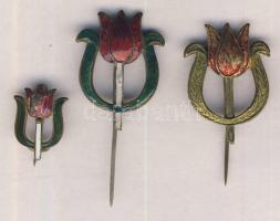 1906. Tulipános iparvédő mozgalom 3db klf jelvénye T:2,2-(zománchiányok)