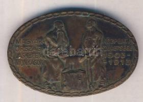 Lányi Dezső (1879-1951) /Klett és Szelle (vésnöküzem) 1913. "Magyarországi Vas -és Fémmunkások Központi Szövetsége 1903-1913" Br ovális jelvény (37x57mm) T:2