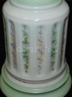 Cca 1880 porcelán gyertyatartó, alján és tetején réz elemekkel, kézi festés, jelzett, apró hiba az o...