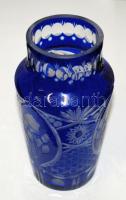 Több rétegű kobaltkék, csiszolt üveg váza, m:20 cm