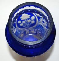 Több rétegű kobaltkék, csiszolt üveg váza, m:20 cm
