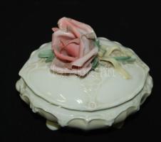 Kézzel festett rózsás jelzett ENS porcelán bonbonier (apró sérülés a rózsán) / Handpainted  ENS chinaware bonbonier (small fault) 10x13cm