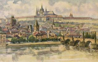 Praha, Prag; Stone-bridge and Hradcany s: F. Engelmüller