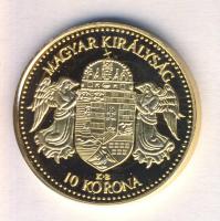 "Magyar aranypénzek utánveretben - Ferenc József 10 korona" aranyozott Ag(0.999) emlékérem (5.5g) T:PP csak 2009db!