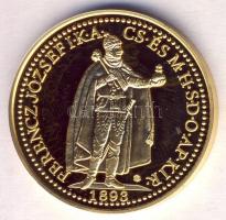 "Magyar aranypénzek utánveretben - Ferenc József 20 korona" aranyozott Ag(0.999) emlékérem...