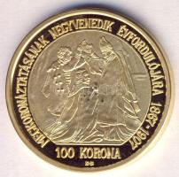 "Magyar aranypénzek utánveretben - Ferenc József jubileumi 100 korona" aranyozott Ag(0.999) emlékérem (5.5g) T:PP csak 2009db!