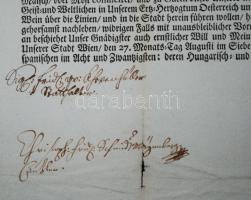 1731 VI. Károly német-római császár, III. Károly magyar király rendelete a bel- és külföldi borok fo...